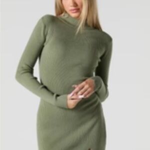 Green Ribbed Knit Dress